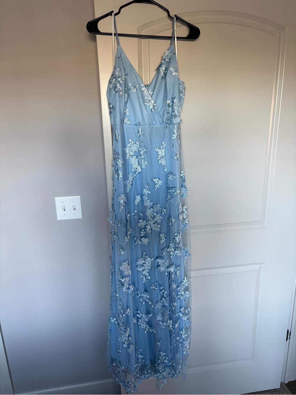 Lulu's Light Blue Floral Appliqué Maxi Dress - Women